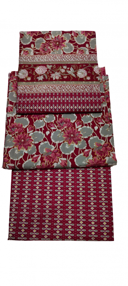 Pink Cotton 3 Piece Unstiched Suit With Hand Block And Foil Print. Sku 118991