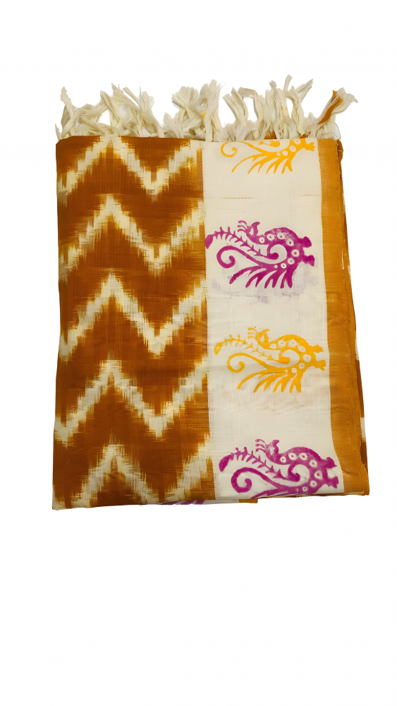 Cheddar Yellow Cotton Ikat Dupataa. Sku 110601