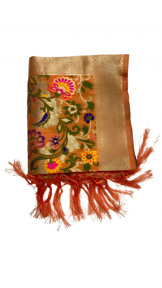 Peach Silk Banarsi Kinkhab Dupatta. Sku 110374