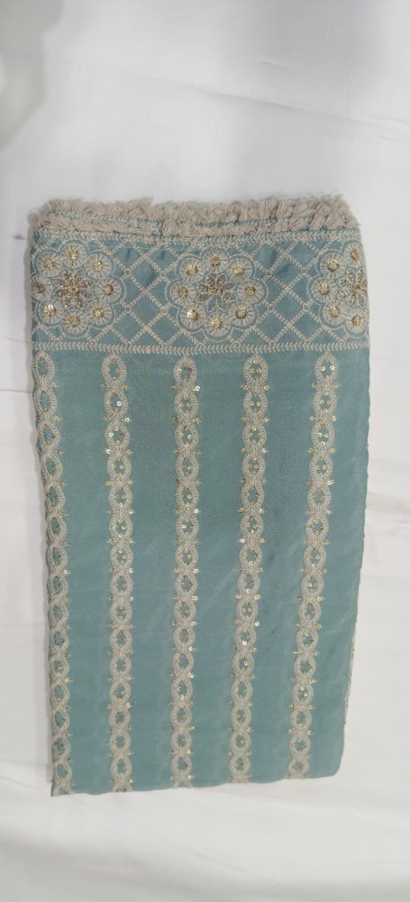 Blue Crape Dupatta With Thread Embroidery. Sku 107911