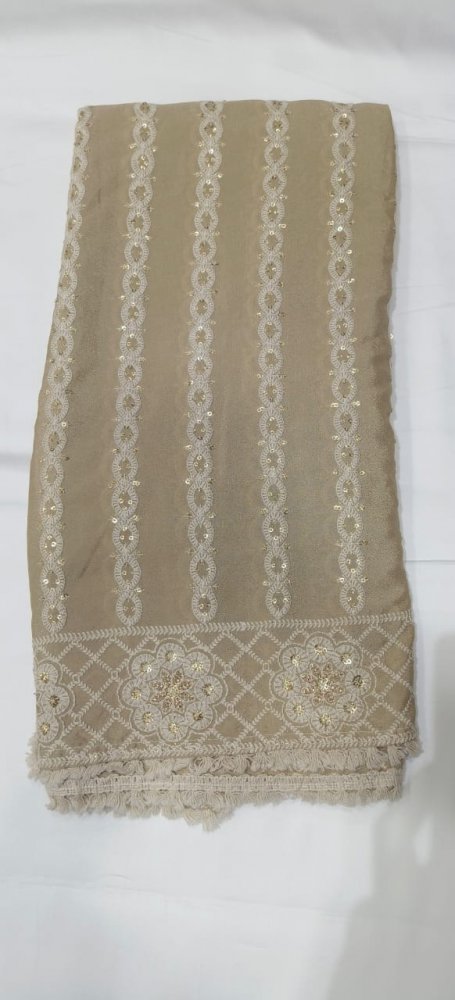 Beige Crape Dupatta With Thread Embroidery. Sku 107911