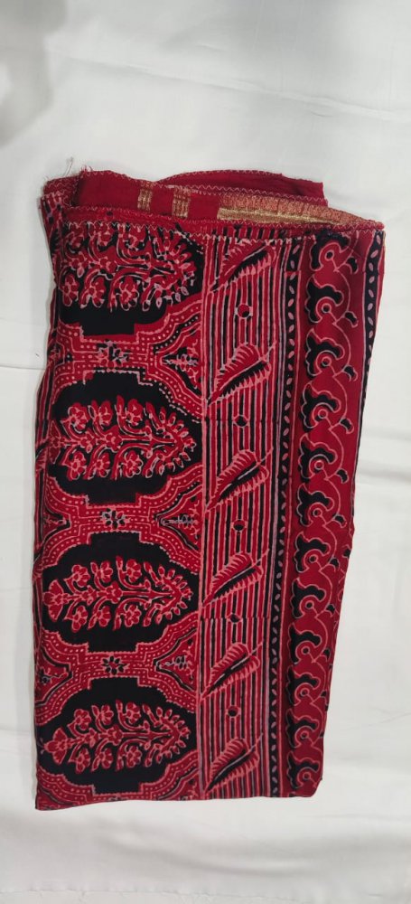 Red Gaji Ajrakh Dupatta With Lagdi Patta. Sku 121049