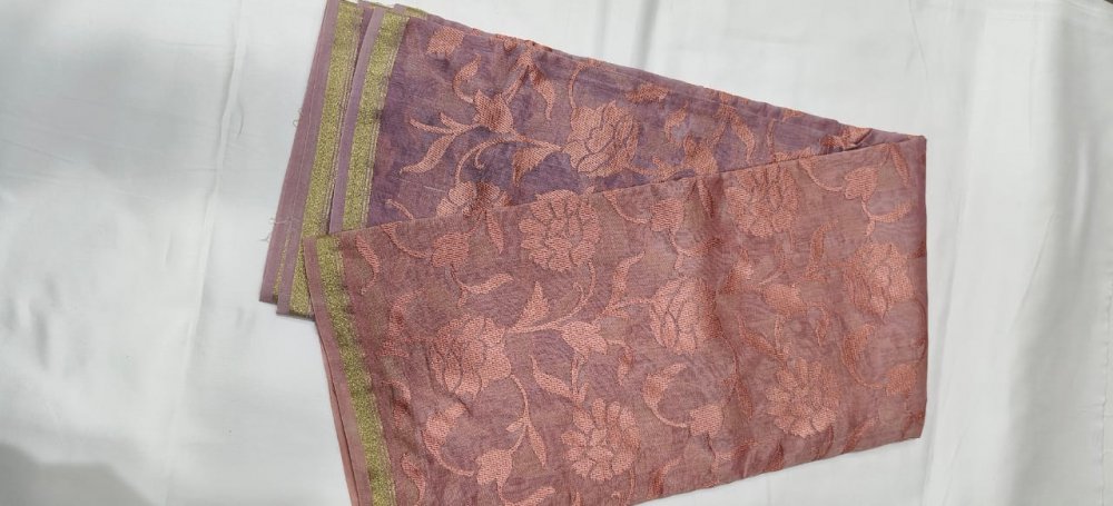 Peach Purple Double Shade Chanderi Dupatta With Resham Flower Jaal. Sku 108146