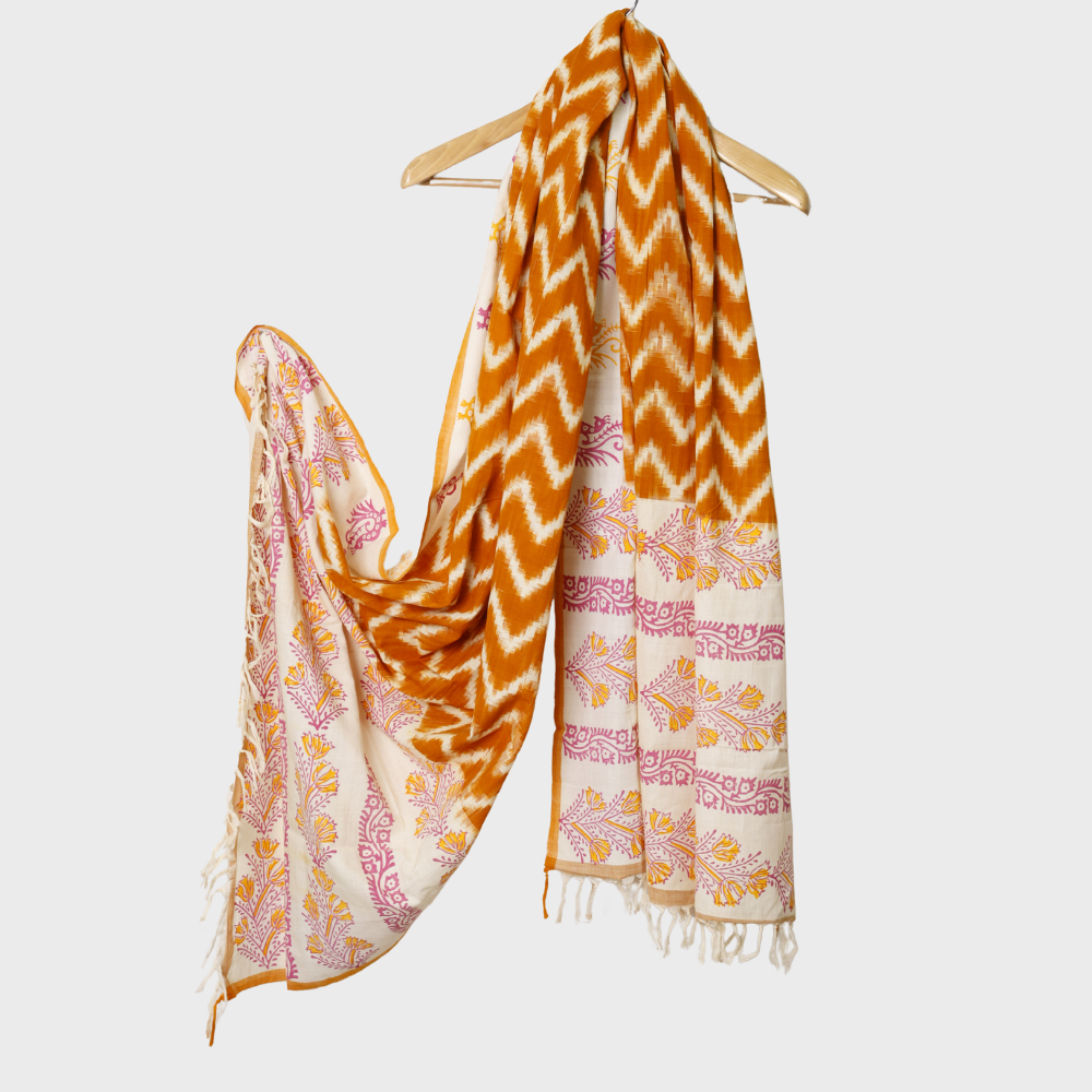 Yellow Cotton Ikat Dupataa. Sku 110601