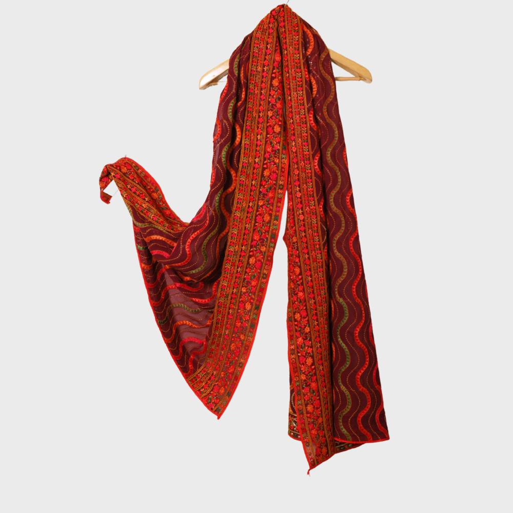 Magenta Heavy Georget Dupatta with Resham And Tikli Work Sku-110012