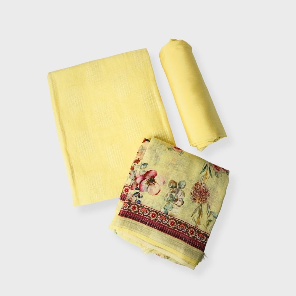 Yellow Linen Unstiched Suit sku-118455