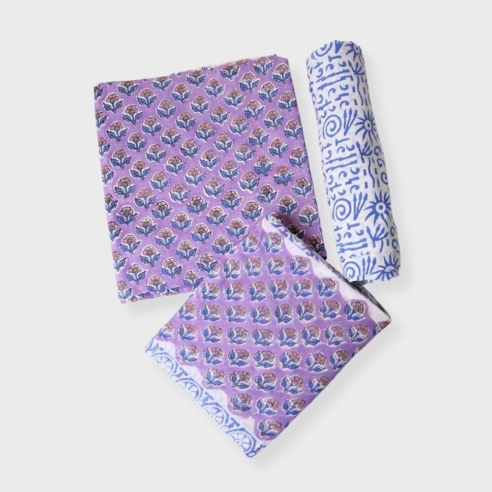 Mauve Cotton Block Printed Unstitched Suit. Sku 120923