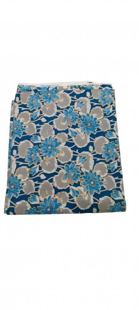 Blue Cotton 3 Piece Unstiched Suit With Hand Block And Foil Print. Sku 118997