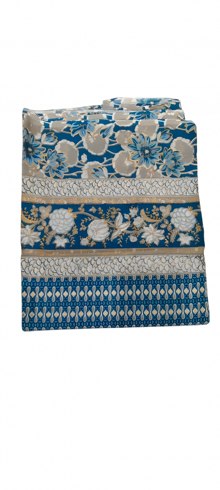 Blue Cotton 3 Piece Unstiched Suit With Hand Block And Foil Print. Sku 118997