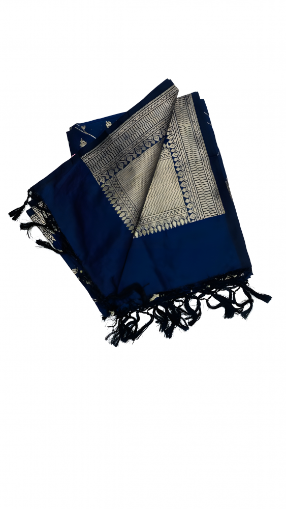 Navy Blue Silk Banarsi Dupatta With Zari Jaal. Sku 116933