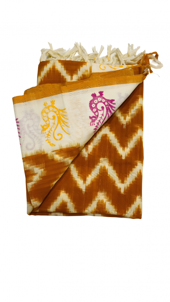 Cheddar Yellow Cotton Ikat Dupataa. Sku 110601