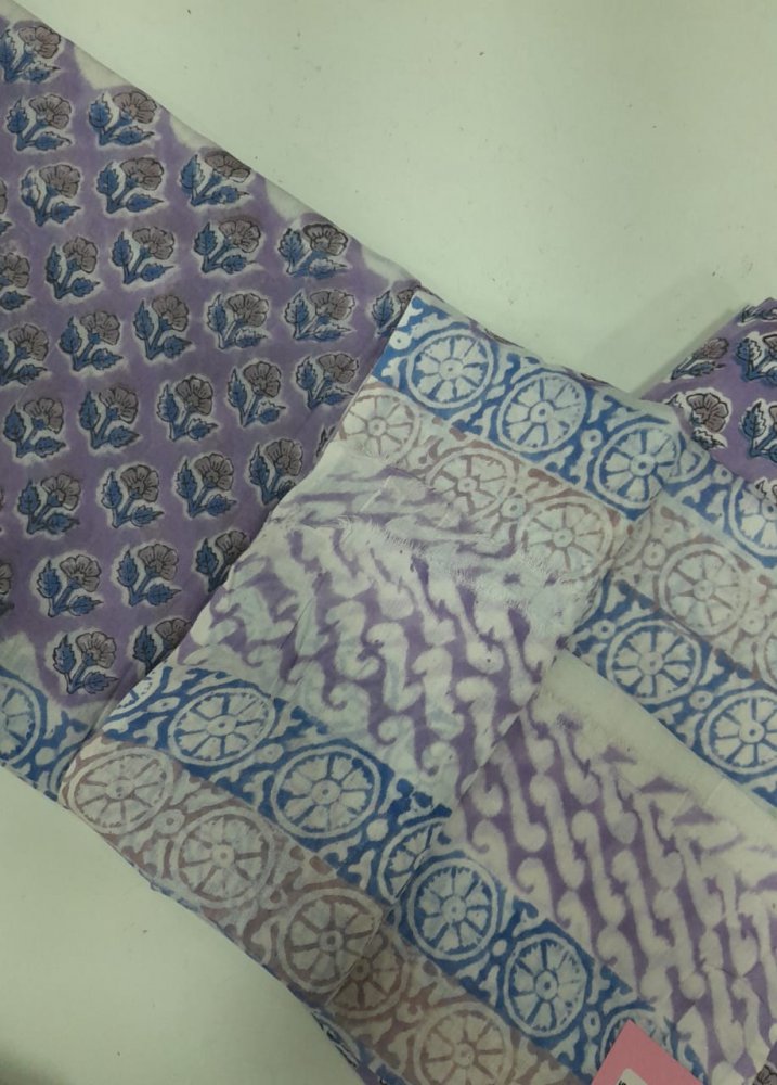 Mauve Cotton Block Printed Unstitched Suit. Sku 120923