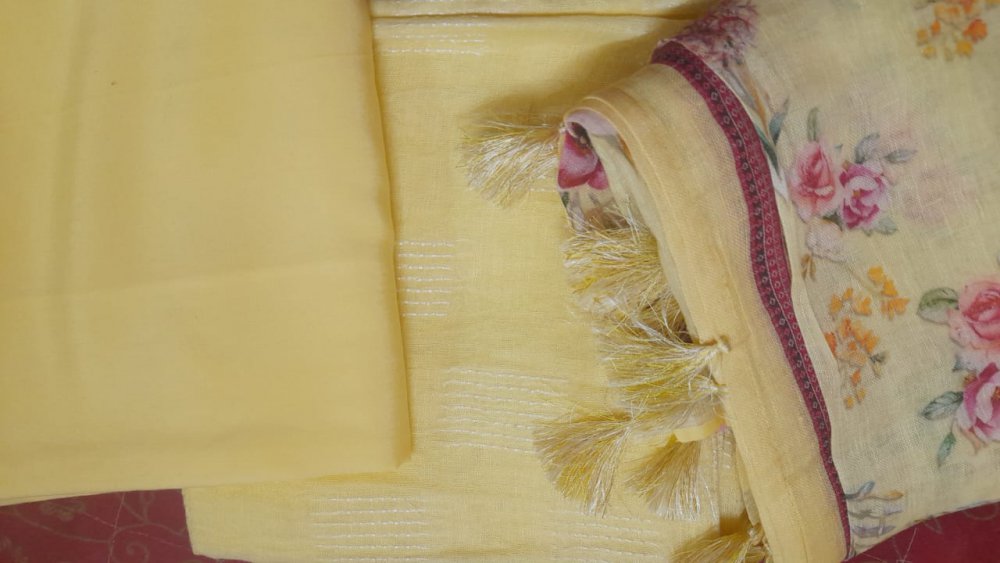 Yellow Linen Unstiched Suit sku-118455