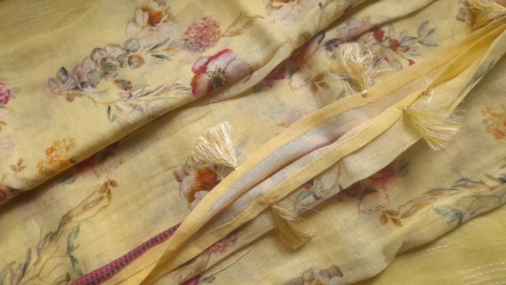 Yellow Linen Unstiched Suit sku-118455