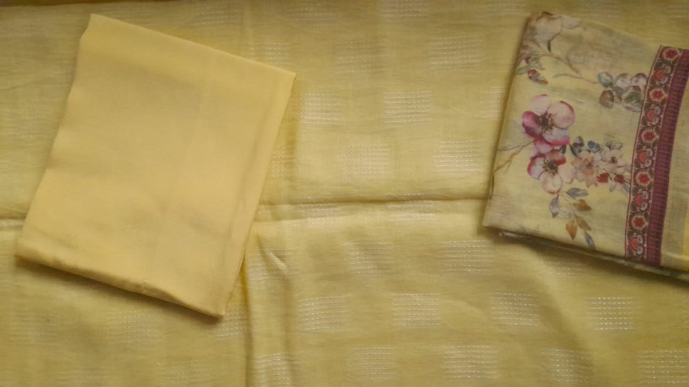 Yellow Linen Unstiched Suit sku-118455