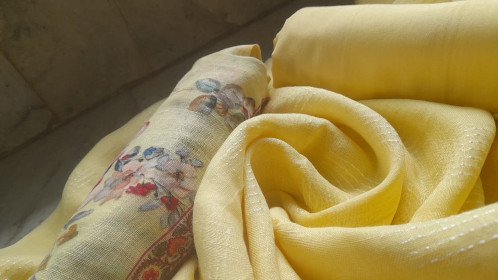 Yellow Linen Unstiched Suit sku-118455