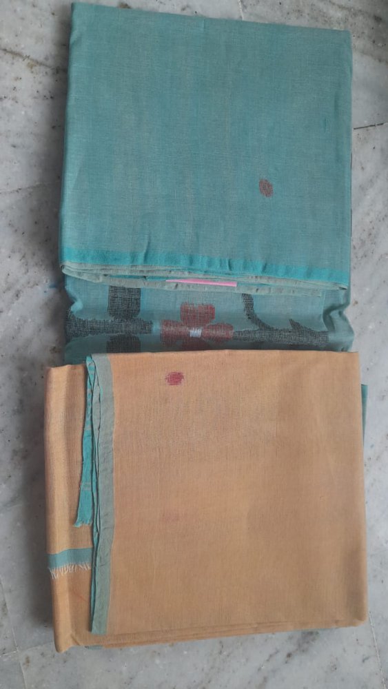 Green Jamdani Cotton Suit with Red Floral & Polka Dot Dupatta sku-118888