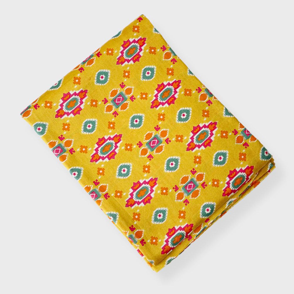 Yellow Chanderi Three Piece Printed Suit. Sku 118945