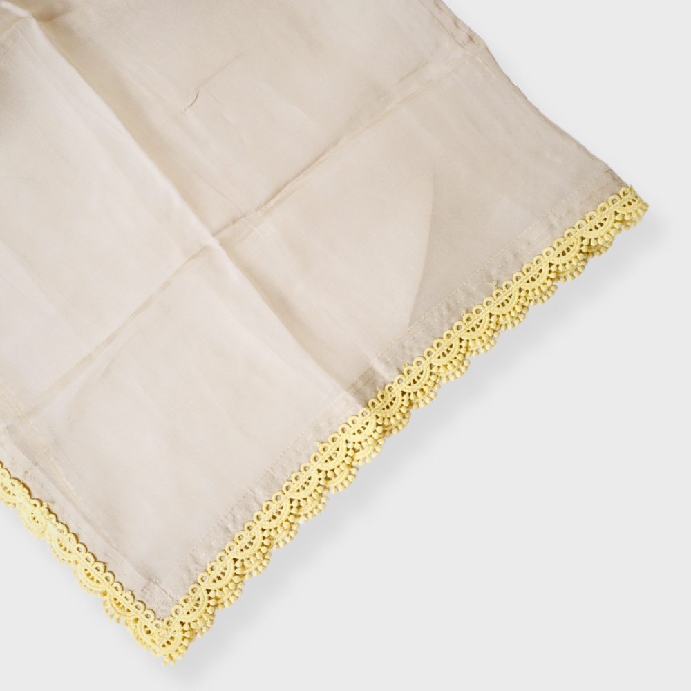 Beige Organza Three Piece Embroidered Suit With Organza Dupatta. Sku 120676