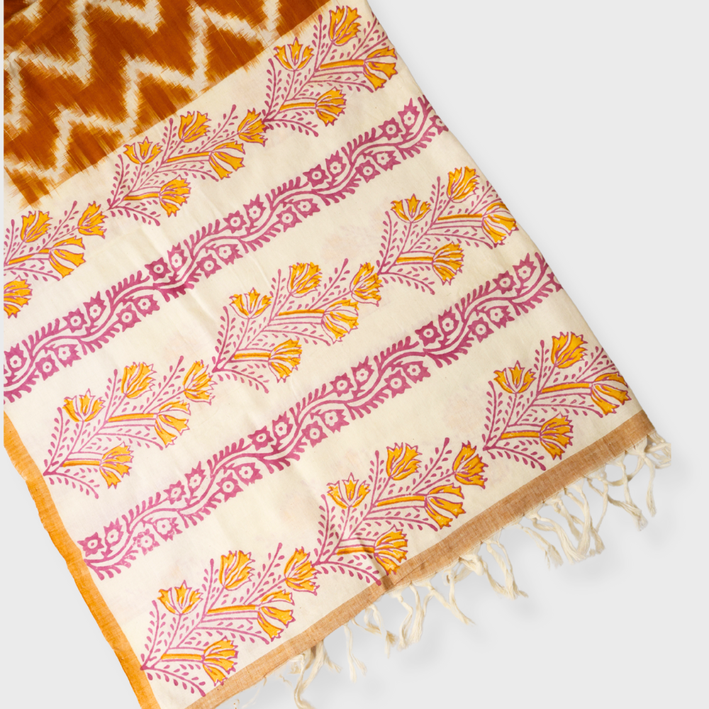 Yellow Cotton Ikat Dupataa. Sku 110601