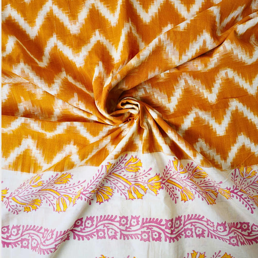 Yellow Cotton Ikat Dupataa. Sku 110601