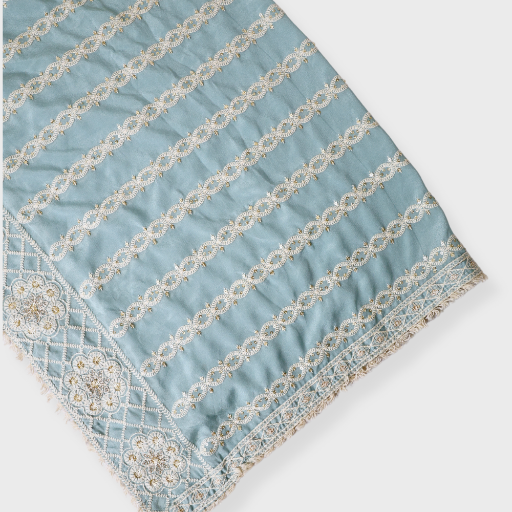 Blue Crape Dupatta With Thread Embroidery. Sku 107911