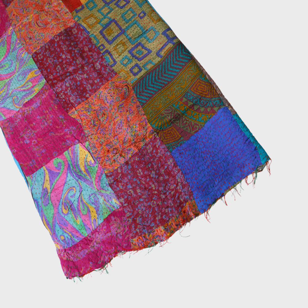 Multicolor Block Print Tussar Silk Dupatta with Katha & Patch Work Sku-121239