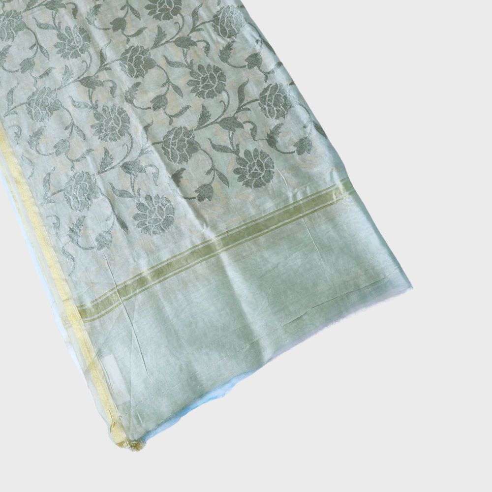 Firozi Blue Pista Green Double Coloured Chanderi Dupatta With Resham Flower Jaal. Sku 108146