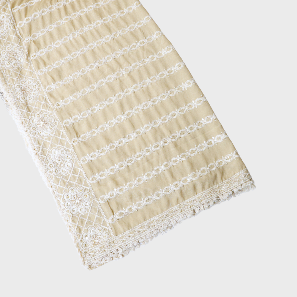Beige Crape Dupatta With Thread Embroidery. Sku 107911
