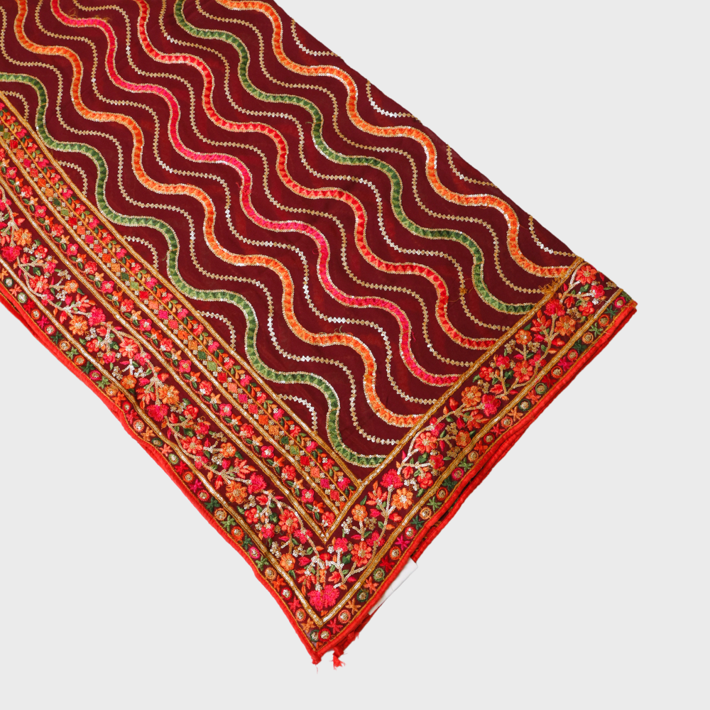 Magenta Heavy Georget Dupatta with Resham And Tikli Work Sku-110012