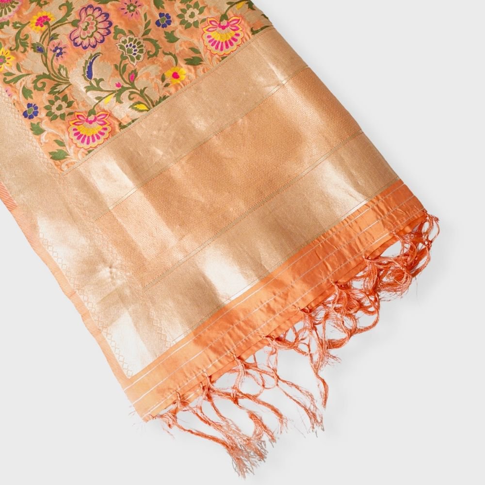 Peach Silk Banarsi Kinkhab Dupatta. Sku 110374