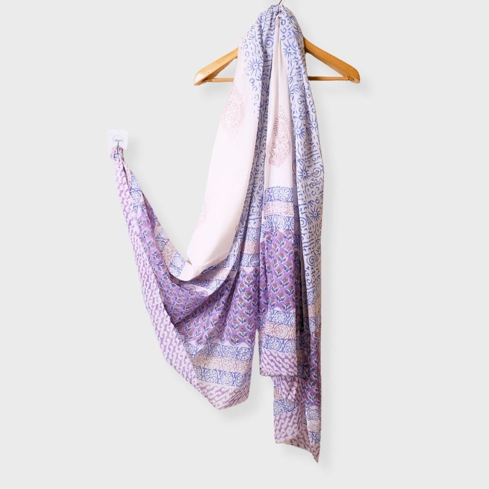 Mauve Cotton Block Printed Unstitched Suit. Sku 120923