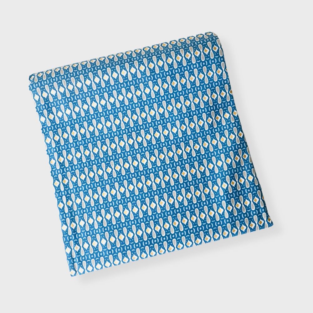 Blue Cotton Three Piece Unstiched Suit With Hand Block And Foil Print. Sku 118991
